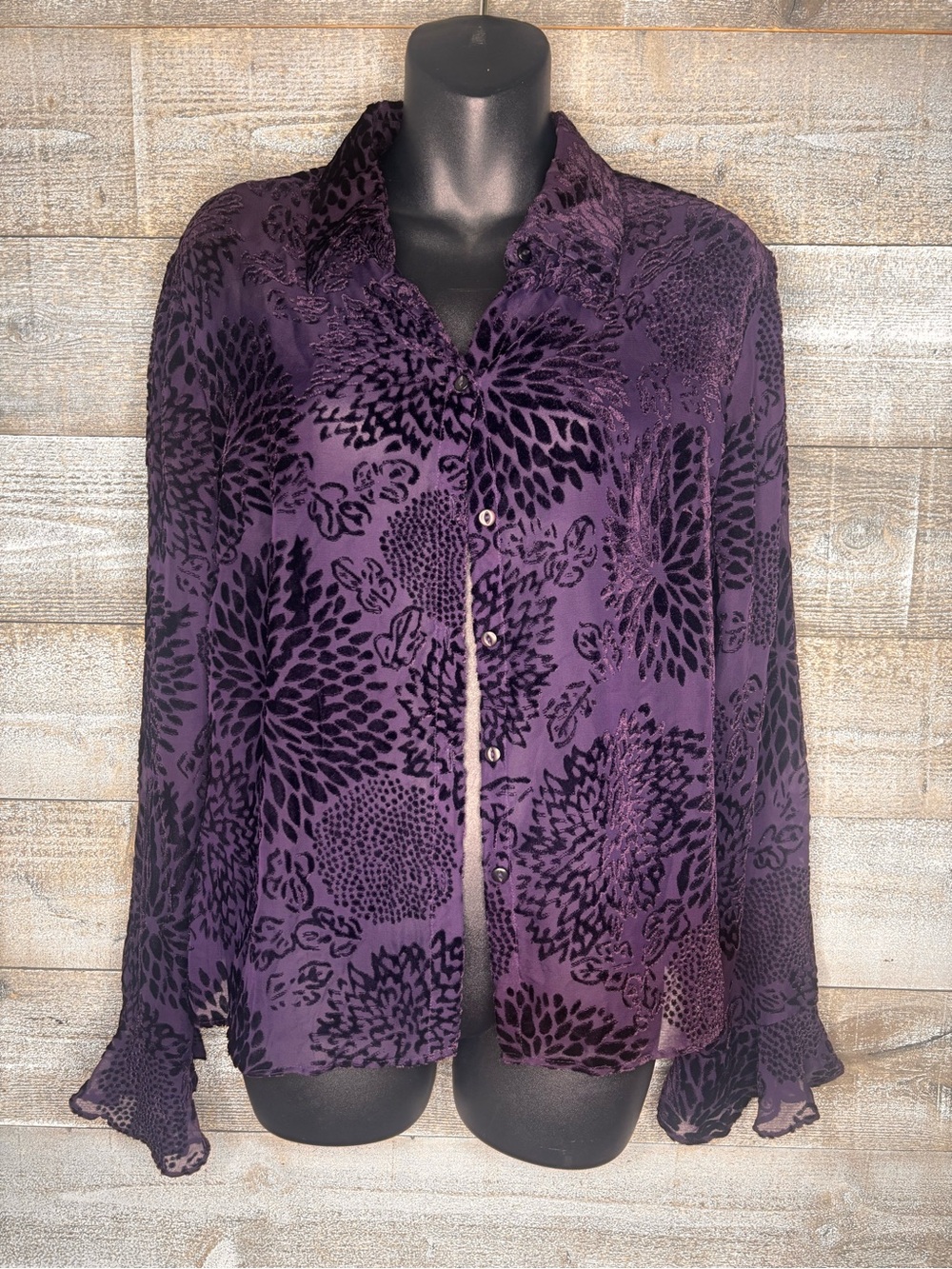Vintage ICE Y2K sheer burnout velvet gothic grunge whimsigoth bell sleeve top